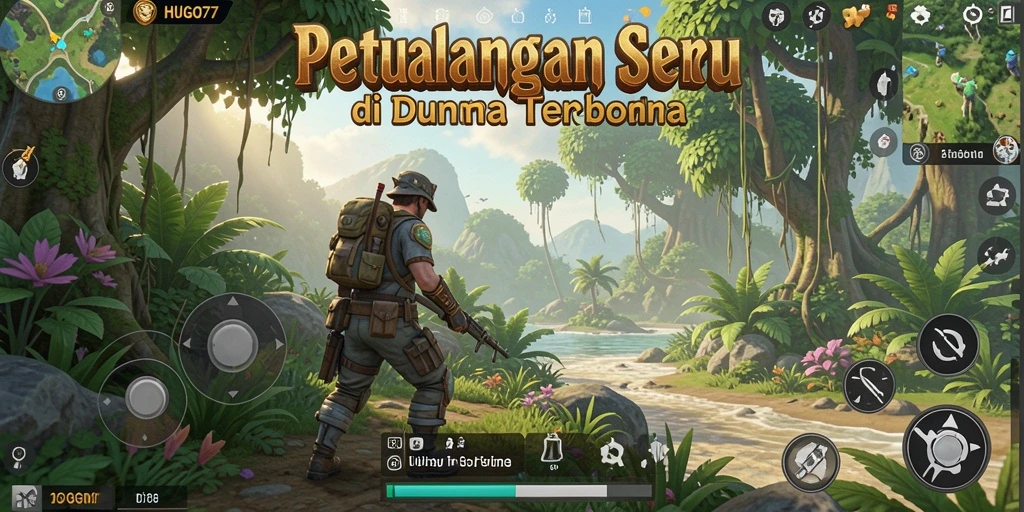 Screenshot HUGO77 menampilkan aksi mendebarkan dalam dunia terbuka.
