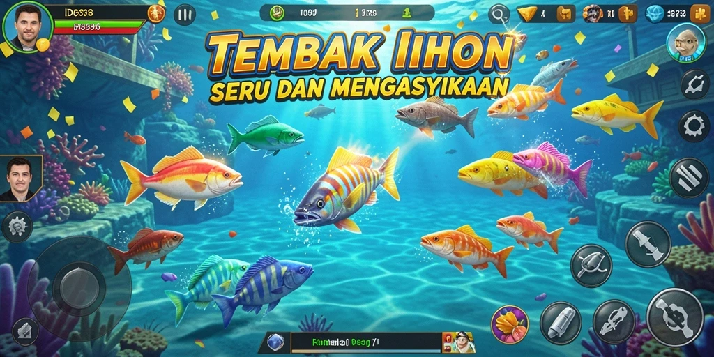 Gameplay menembak ikan yang seru dan penuh warna.