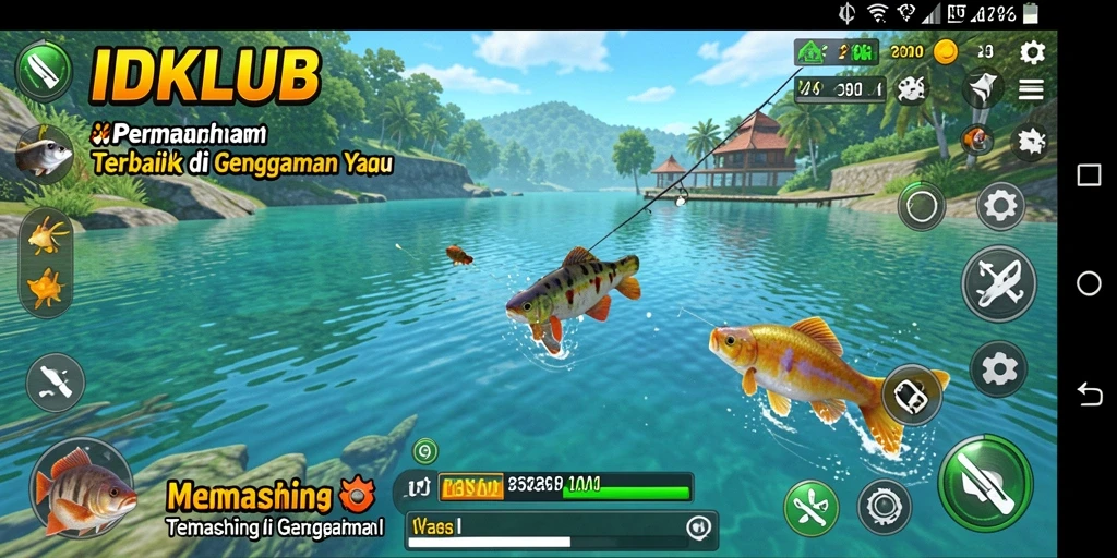 Tampilan gameplay menegangkan saat memancing di IDKLUB.
