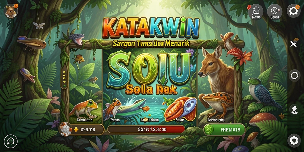 Tampilan gameplay KATAKWIN dengan simbol slot yang menarik dan warna cerah.