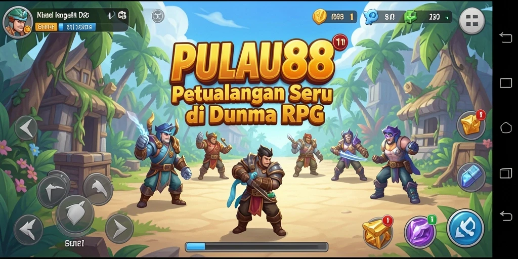 Screenshot utama PULAU88 menampilkan pertarungan epik antara karakter RPG.