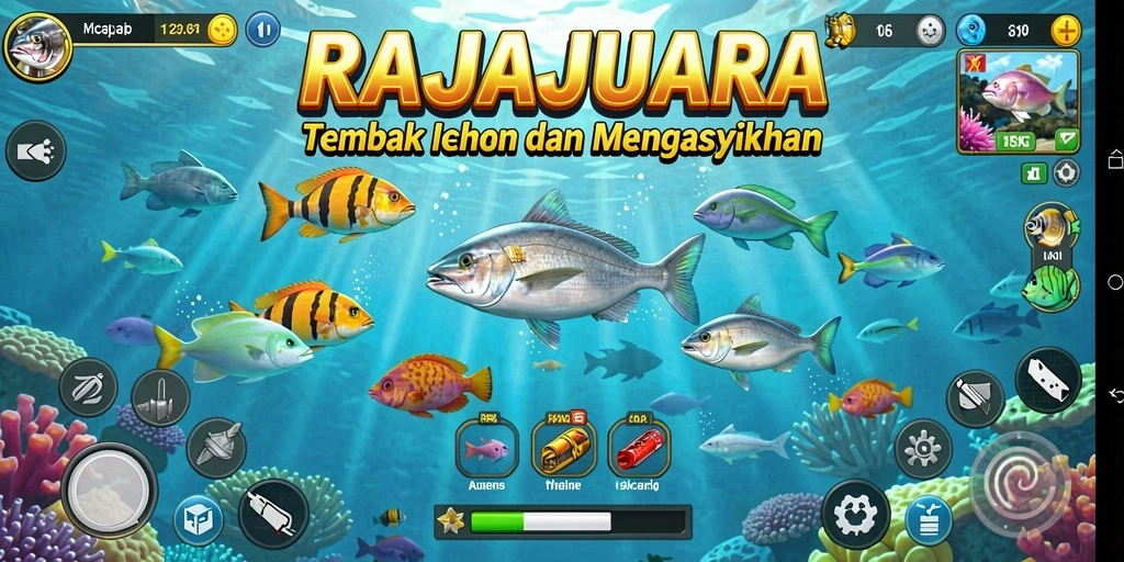 Tampilan epik gameplay Tembak Ikan RAJAJUARA.