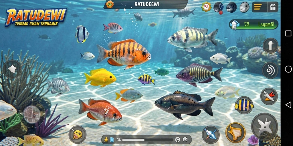 Tampilan gameplay seru di RATUDEWI dengan aksi menembak ikan.